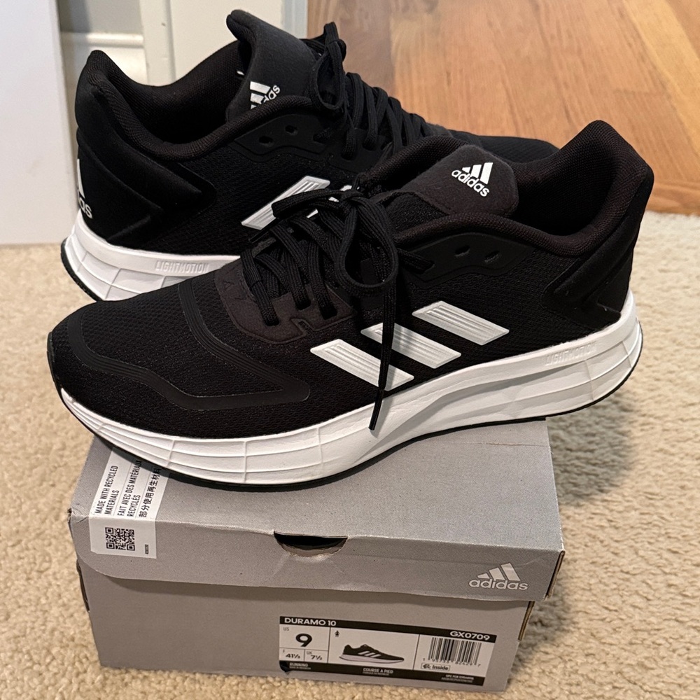 NWT! Adidas Duramo 10 Black and White Running Shoes